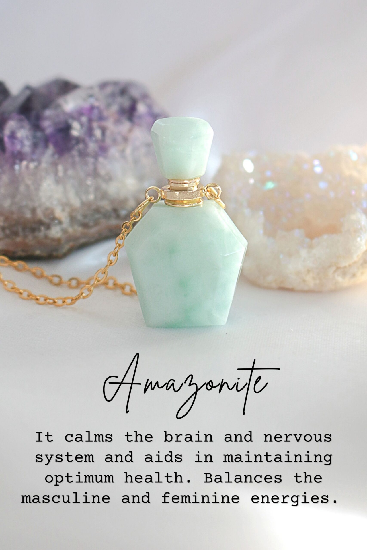 Angel Crystal Bottle | 24K Natural Amazonite Crystal Bottle Necklace