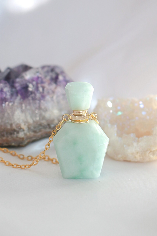 Angel Crystal Bottle | 24K Natural Amazonite Crystal Bottle Necklace