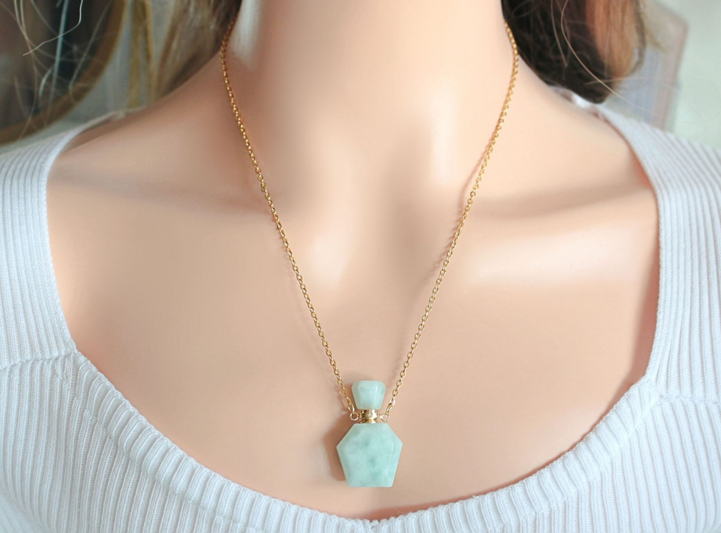 Angel Crystal Bottle | 24K Natural Amazonite Crystal Bottle Necklace