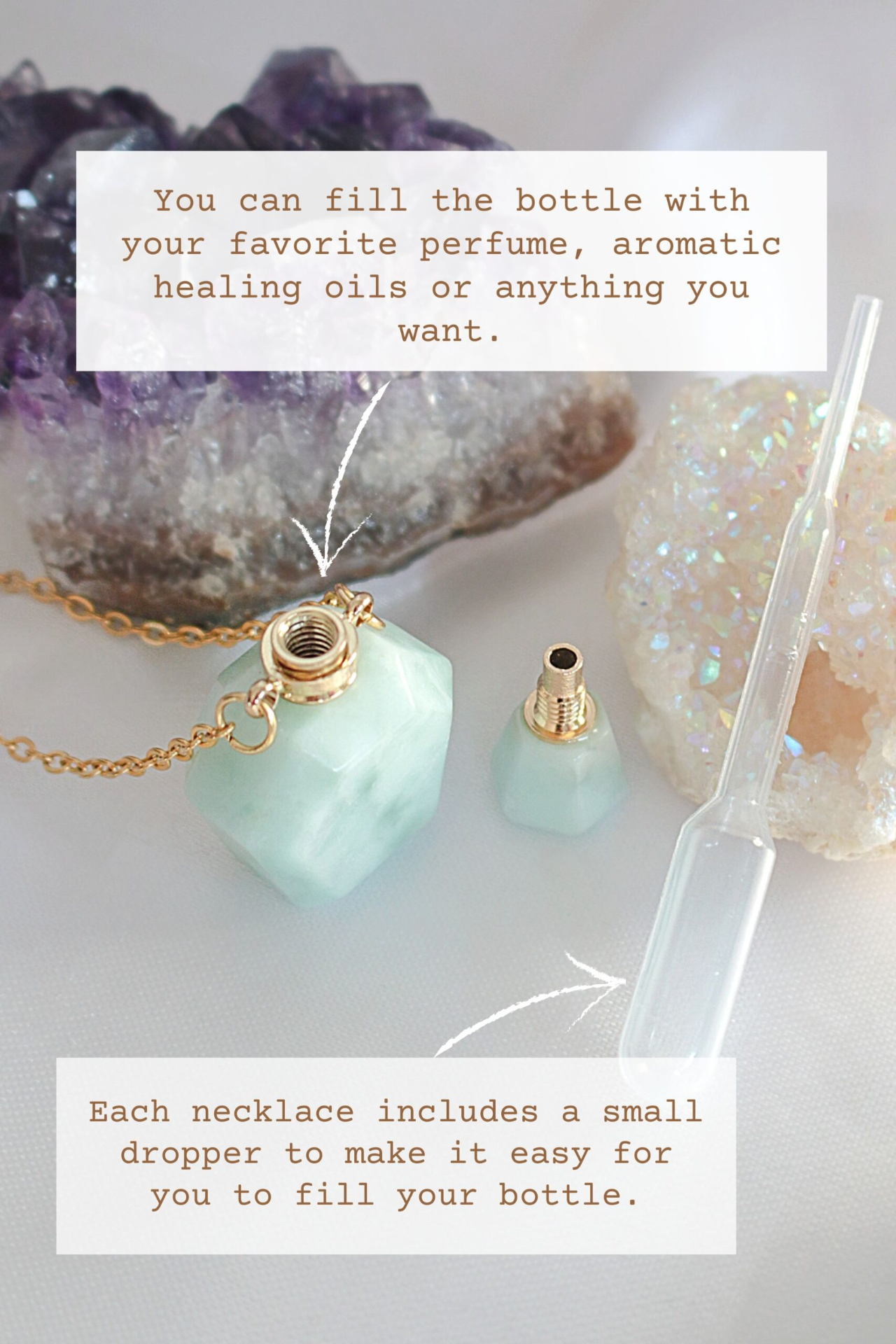 Angel Crystal Bottle | 24K Natural Amazonite Crystal Bottle Necklace