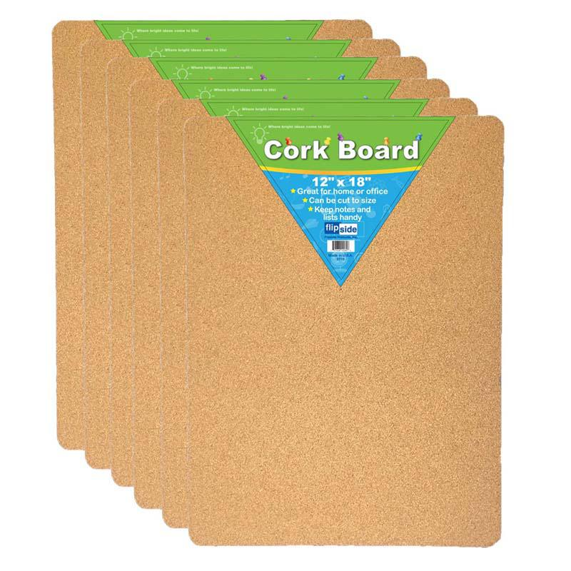 Cork Bulletin Board, 12" x 18", Pack of 6