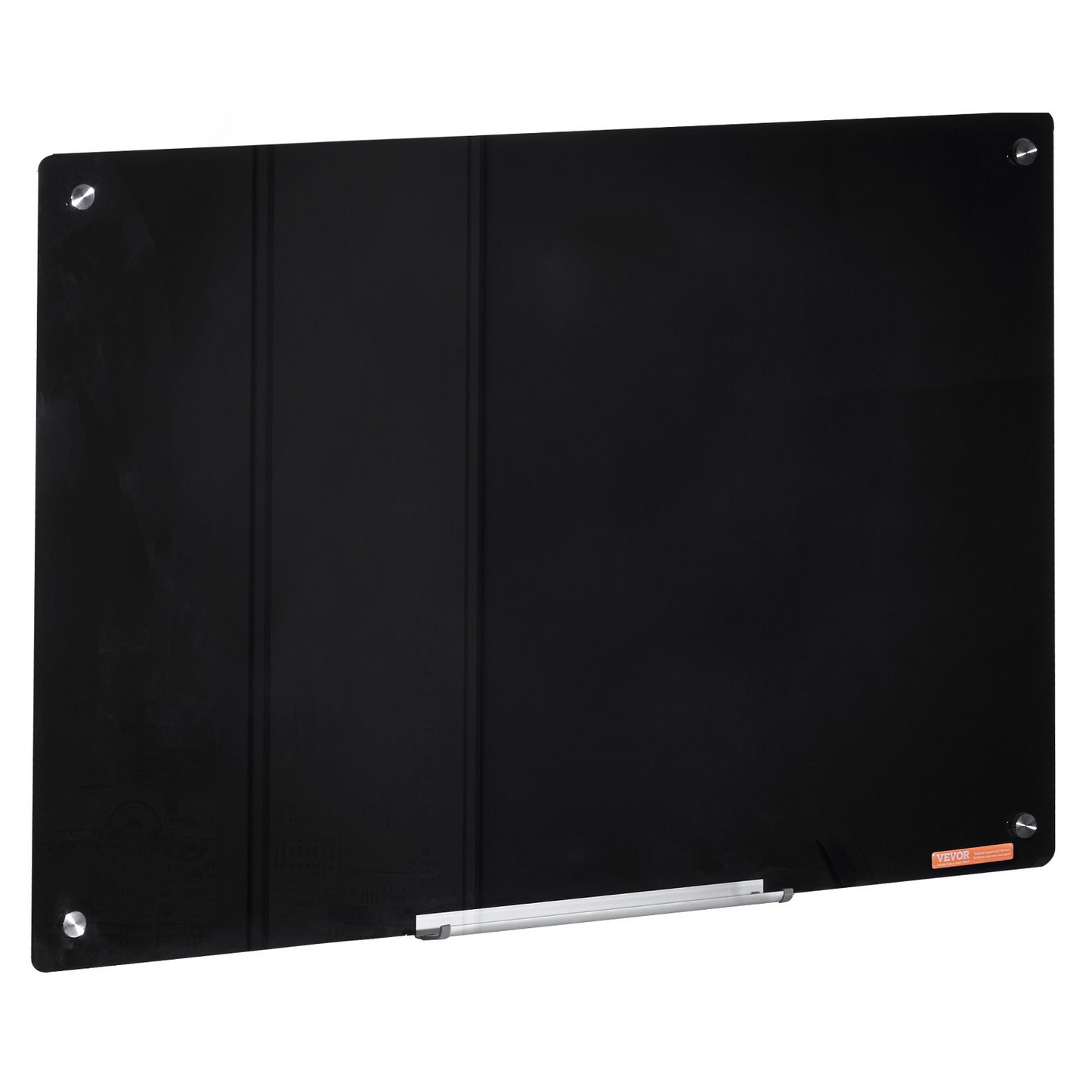 VEVOR Magnetic Glass Whiteboard, Dry Erase Board 36"x24", Wall-Mounted Large White Glassboard Frameless, with Marker Tray, an Eraser and 2 Markers, Black